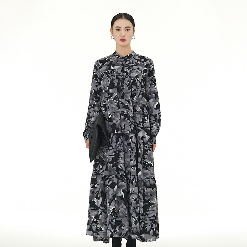 【ワンピース】春 秋 冬 花柄 プリント 長袖 ティアードワンピース 【SHシリーズ】