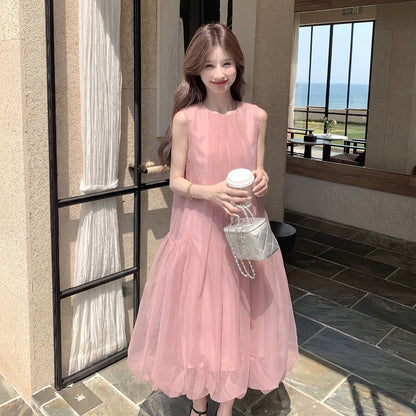 【ワンピース】大人可愛い ワンピース レディース 夏 ノースリーブ チュール 花びらシルエット ミディ丈 フェミニン【JZシリーズ】