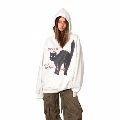 ペア着用OK！【トップス】カートゥーン 猫柄 フード付き スウェット レトロ ゆったり ユニセックス パーカー【FCシリーズ】