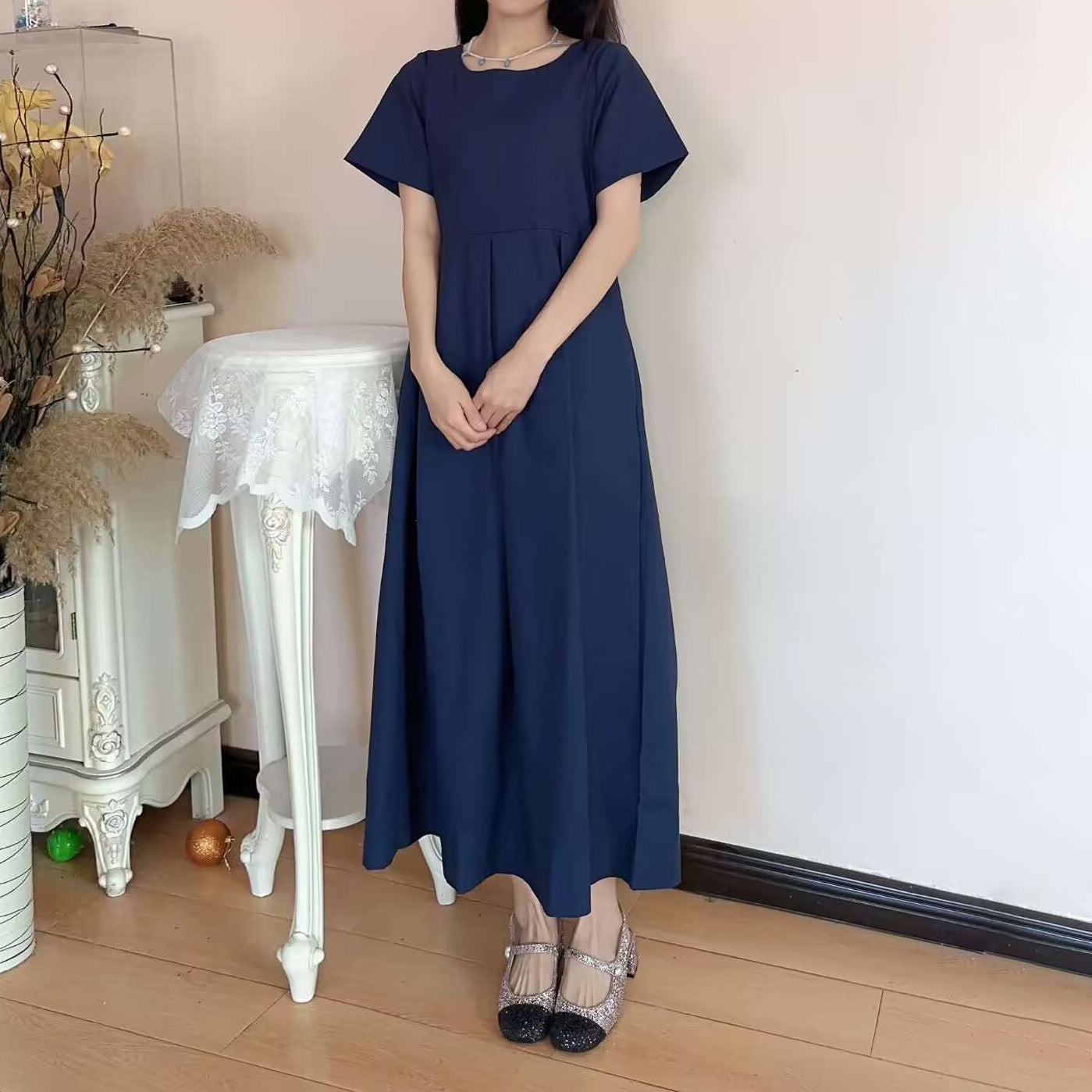 [洋裝] 透氣夏季圓領短袖連身裙