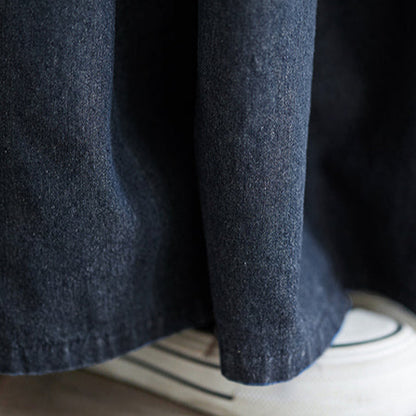 [洋裝] 春秋冬復古寬鬆大尺碼長袖牛仔連身裙