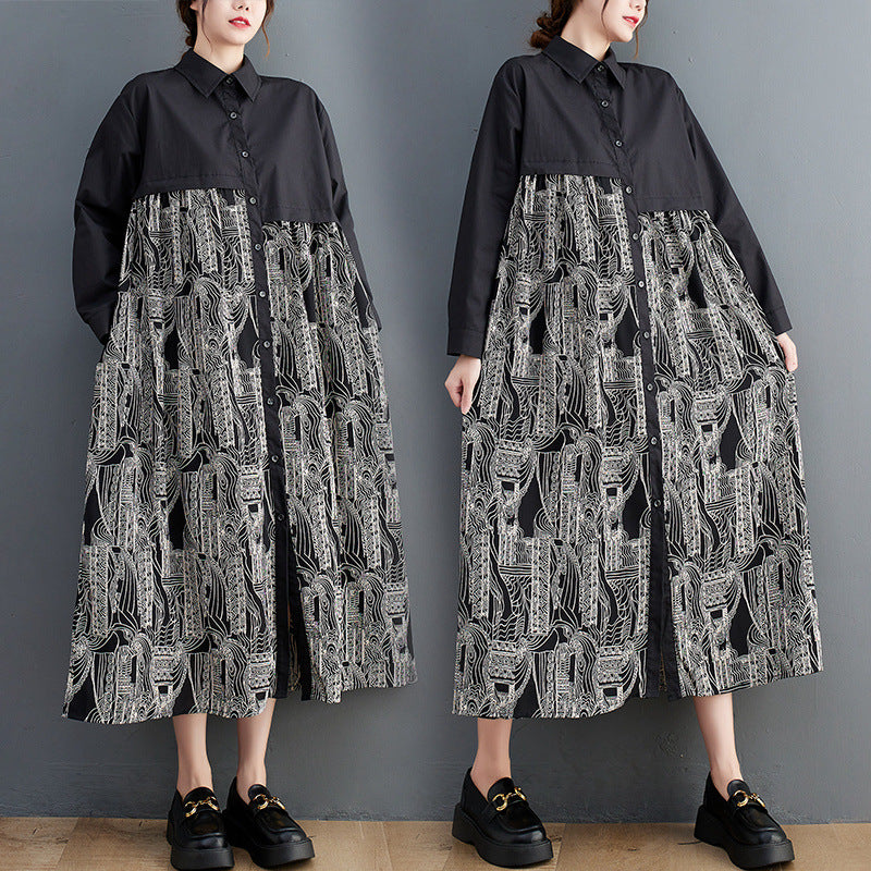 【60%OFF⭐️早い者勝ち】【ワンピース】プリント レトロ 春 秋 冬 切り替え 長袖 ワンピース 【SHシリーズ】