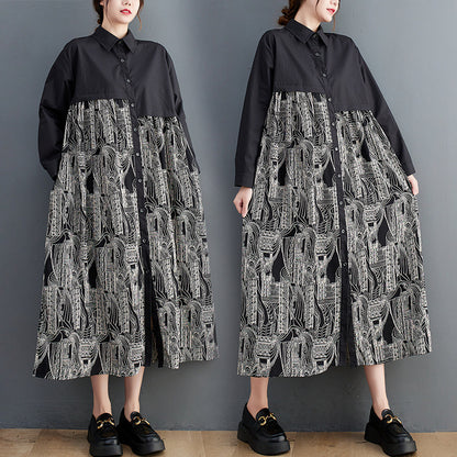 【60%OFF⭐️早い者勝ち】【ワンピース】プリント レトロ 春 秋 冬 切り替え 長袖 ワンピース 【SHシリーズ】
