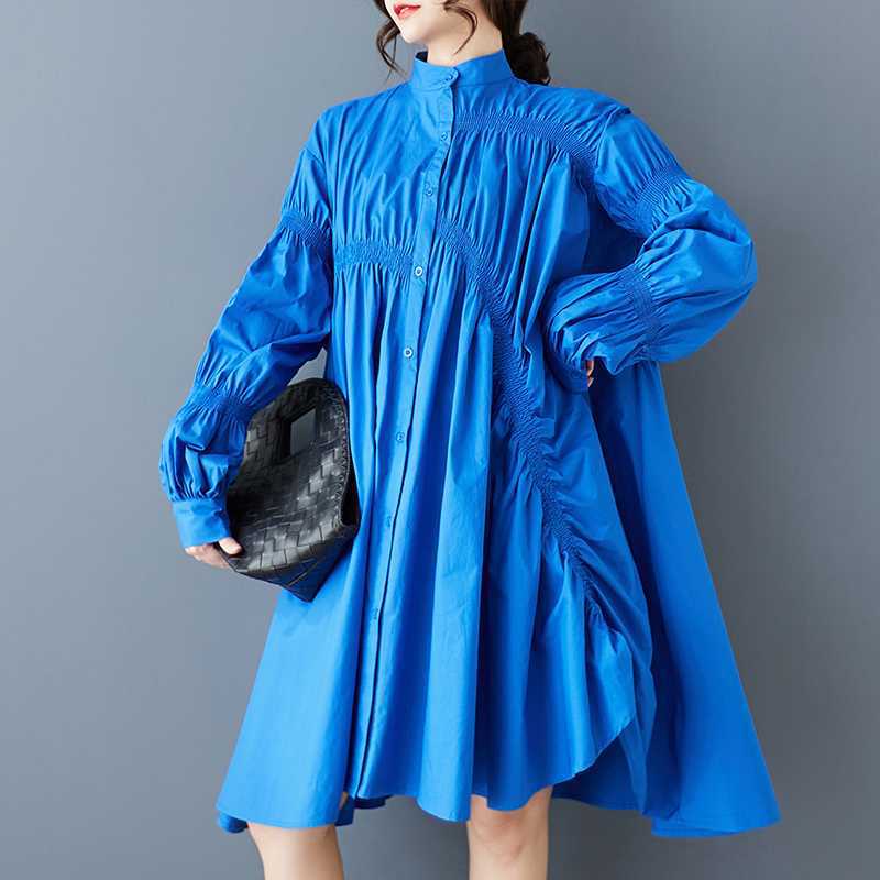 60%OFF⭐️期間限定【ワンピース】山本風 ギャザー パフスリーブ 不規則デザイン ゆったり 着痩せ 長袖シャツワンピース【AHシリーズ】