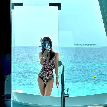 【グッズ】夏 花柄 ホルターネック ワンピース水着 リゾート・温泉・ビーチ用 レディース水着 【SHシリーズ】