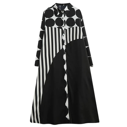 【ワンピース】配色ドット柄シャツワンピース レディース 春新作 大きいサイズ ゆったり ロング丈 カジュアル【JZシリーズ】