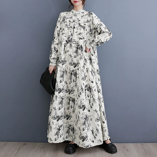 【ワンピース】春秋 花柄ゆったり 長袖ワンピース レディース カジュアル＆オシャレ 韓国風 ロング丈【JZシリーズ】