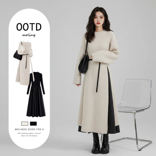【セットアップ】春 秋 冬 ニット ニットワンピース + インナー ロングワンピース 2点セット 【JZシリーズ】