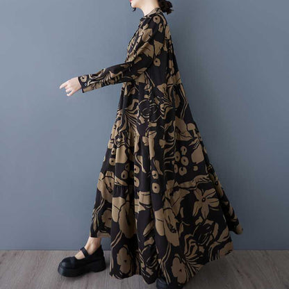 【ワンピース】春 秋 冬 プリント 花柄 フレアタイプ 長袖 ワンピース 【SHシリーズ】