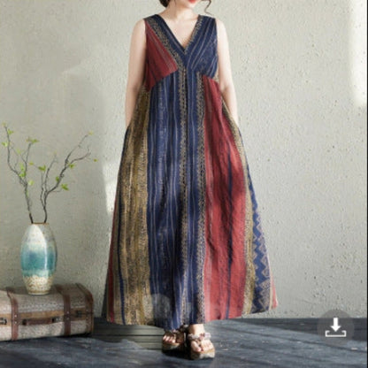 期間限定⭐60%OFF【ワンピース】大人可愛い ストライプ柄  ノースリーブワンピース Vネック 袖なし スリット入り 高見え 新作 韓国風 大きいサイズ ゆったり きれいめ【SHシリーズ】