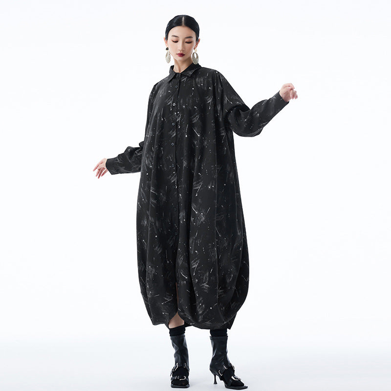 【ワンピース】春 秋 冬 体型カバー プリント 長袖 ワンピース 【AHシリーズ】