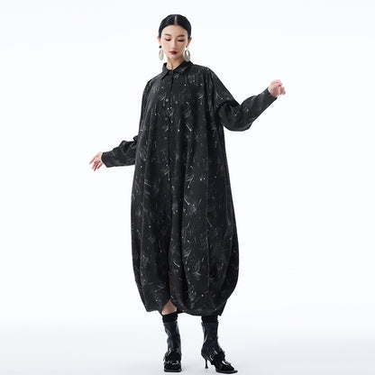 【ワンピース】春 秋 冬 体型カバー プリント 長袖 ワンピース 【AHシリーズ】