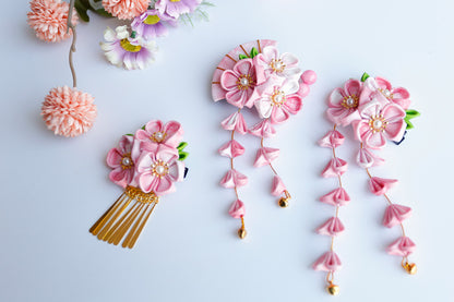 【セットアップ】夏 手作り布製  髪飾り つまみ細工風 和風ヘアアクセサリー 【SHシリーズ】