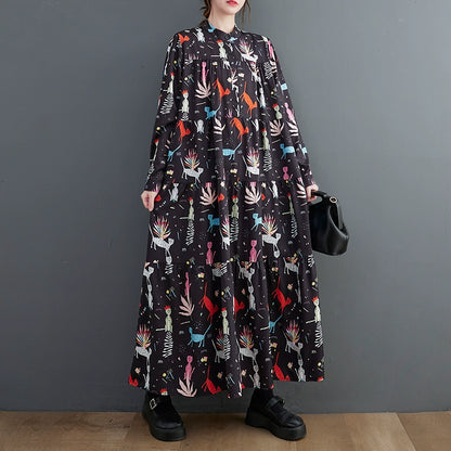 【60%OFF⭐️早い者勝ち】【ワンピース】春 秋 冬 プリント 立襟 長袖 ワンピース 【SHシリーズ】