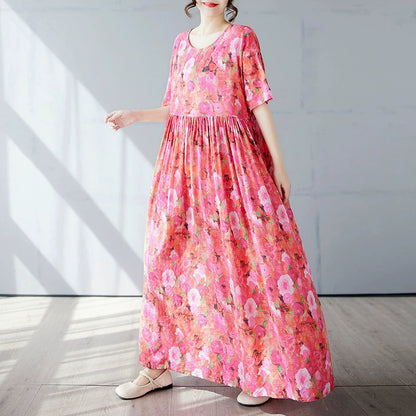 【ワンピース】レトロ 気質 花柄 細見え 半袖ワンピース【SHシリーズ】