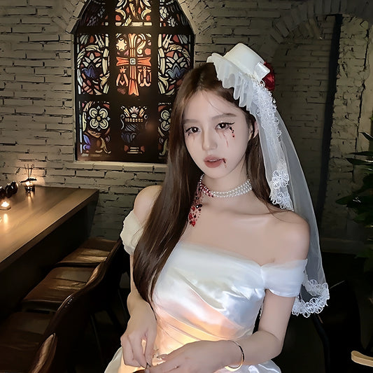 【ハロウィン】ゴシックローズレースハット｜ロリータ幽霊花嫁コスプレ用ヘアクリップ