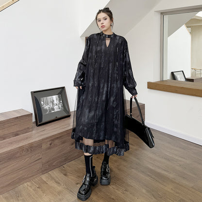 【ワンピース】春 秋 冬 チュール切替 ドッキング風 ロング ワンピース 【AHシリーズ】