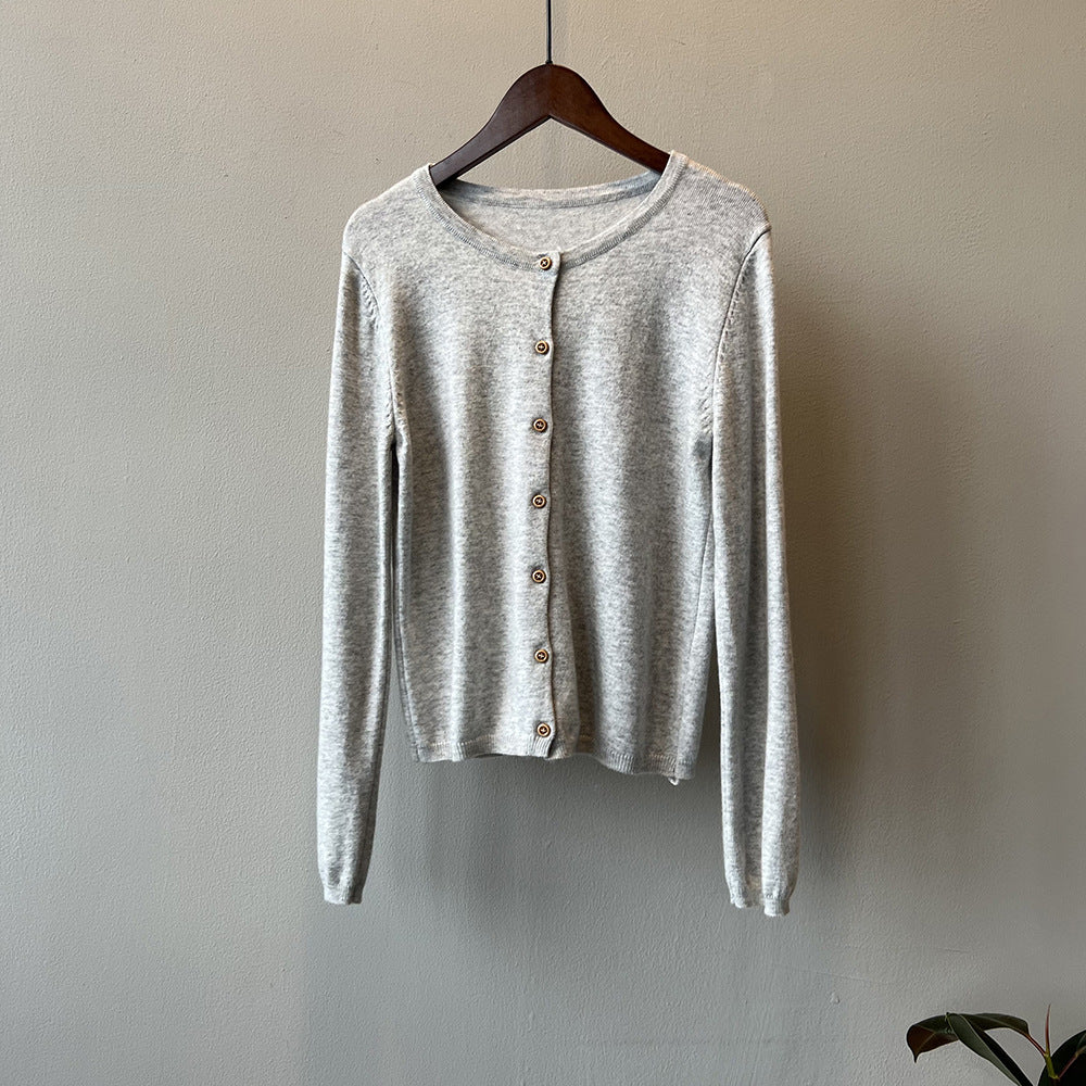 【トップス】バイカラーストライプが映える！韓国風薄手ニットカーディガン｜体型カバーも叶う秋トップス【JZシリーズ】