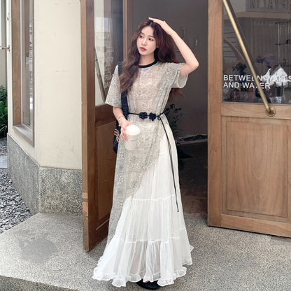 2点セット！【セットアップ】フレンチ風 レイヤードデザイン カーディガン＋スカート上下セット【SHシリーズ】