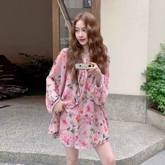 3点セット！【セットアップ】夏 日焼け防止 長袖プリントシャツ＋キャミソール＋ショートパンツ 3点上下セット【SHシリーズ】