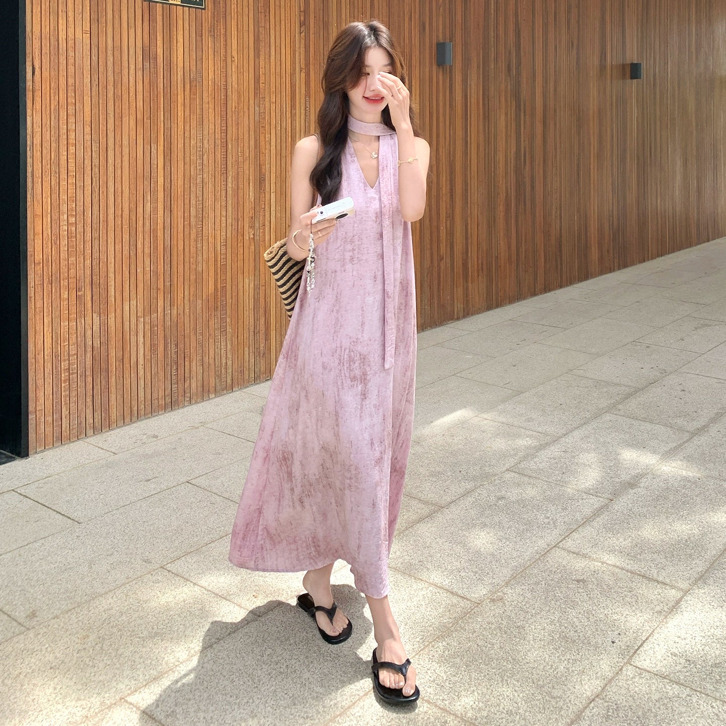 【ワンピース】夏 ビーチリゾート風 エレガント グラデーションデザイン ノースリーブワンピース【SHシリーズ】