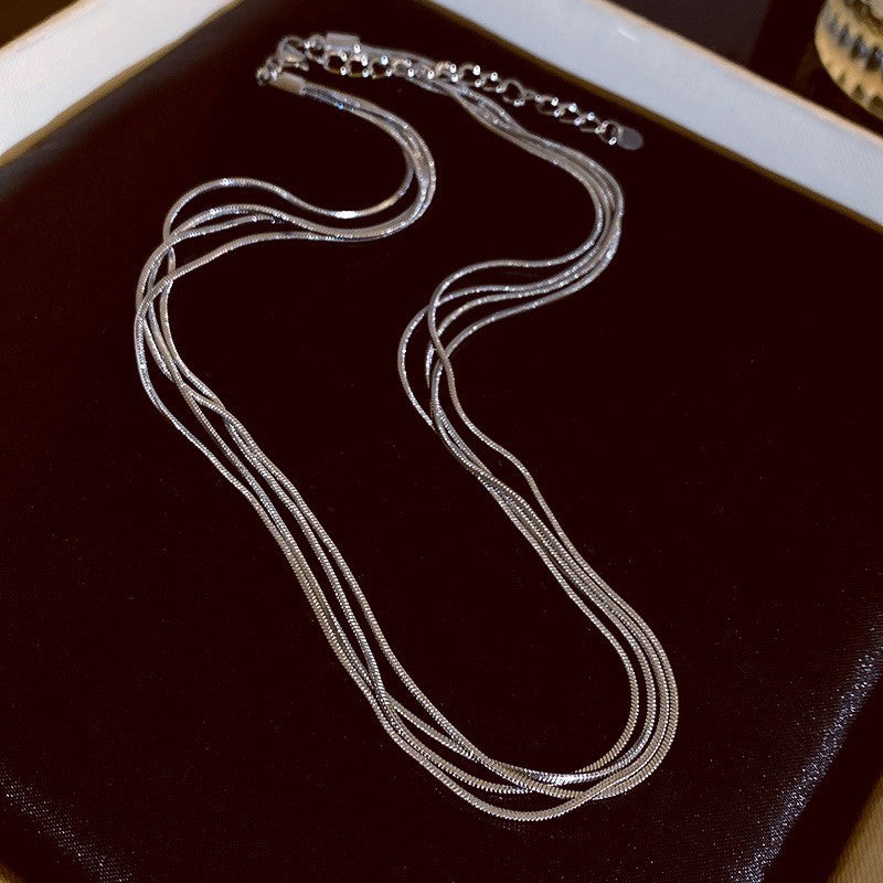 【グッズ】レイヤードネックレス レディース シルバー スネークチェーン 重ね付け風 首元アクセサリー