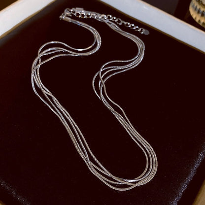 【グッズ】レイヤードネックレス レディース シルバー スネークチェーン 重ね付け風 首元アクセサリー