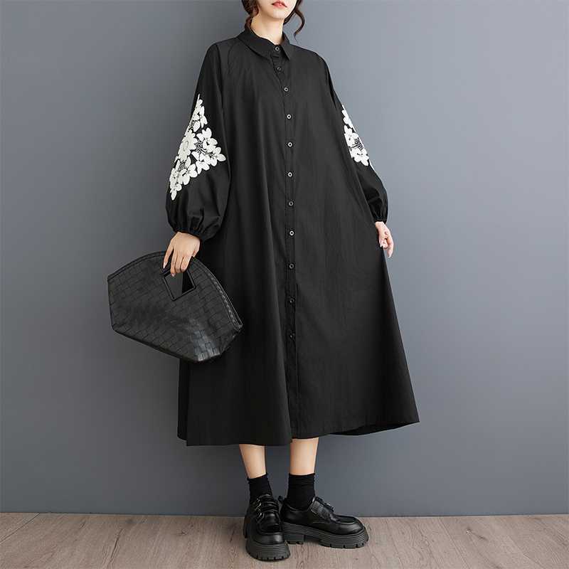 【ワンピース】春 秋 冬 シンプル プリント 切り替え 大きいサイズ 長袖 ワンピース 【SHシリーズ】