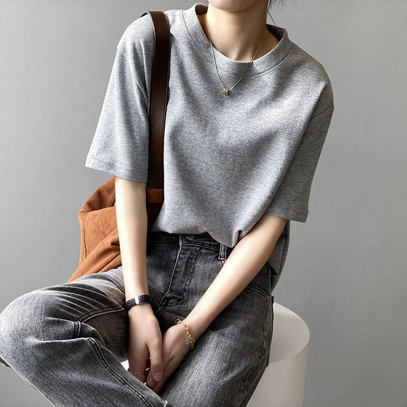 【トップス】無地 夏  ラウンドネック Tシャツ