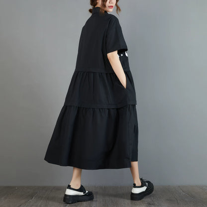 【ワンピース】大きいサイズ レディース 夏 ブラックワンピース シャツワンピース 半袖 ウエスト切替 ゆったり 美シルエット【JZシリーズ】