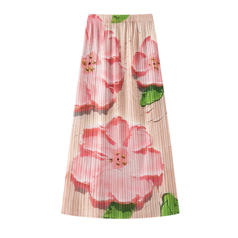 【ボトムス】夏 プリーツデザイン ハイウエスト 細見え 万能コーデ ミモレ丈 スカート 【SHシリーズ】