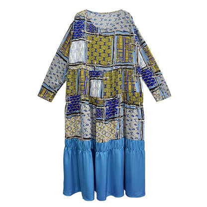 【ワンピース】春 秋 冬 プリント レトロ 花柄 プリント 長袖 ワンピース 【SHシリーズ】