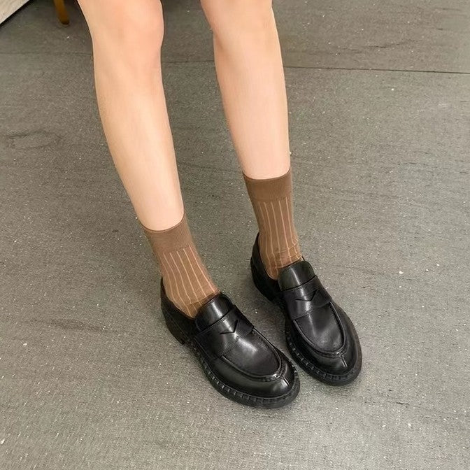 【シューズ】秋新作 イギリス風 ヴィンテージ シューズ レディース 丸トゥ ソフトレザー 太ヒール ローファーパンプス