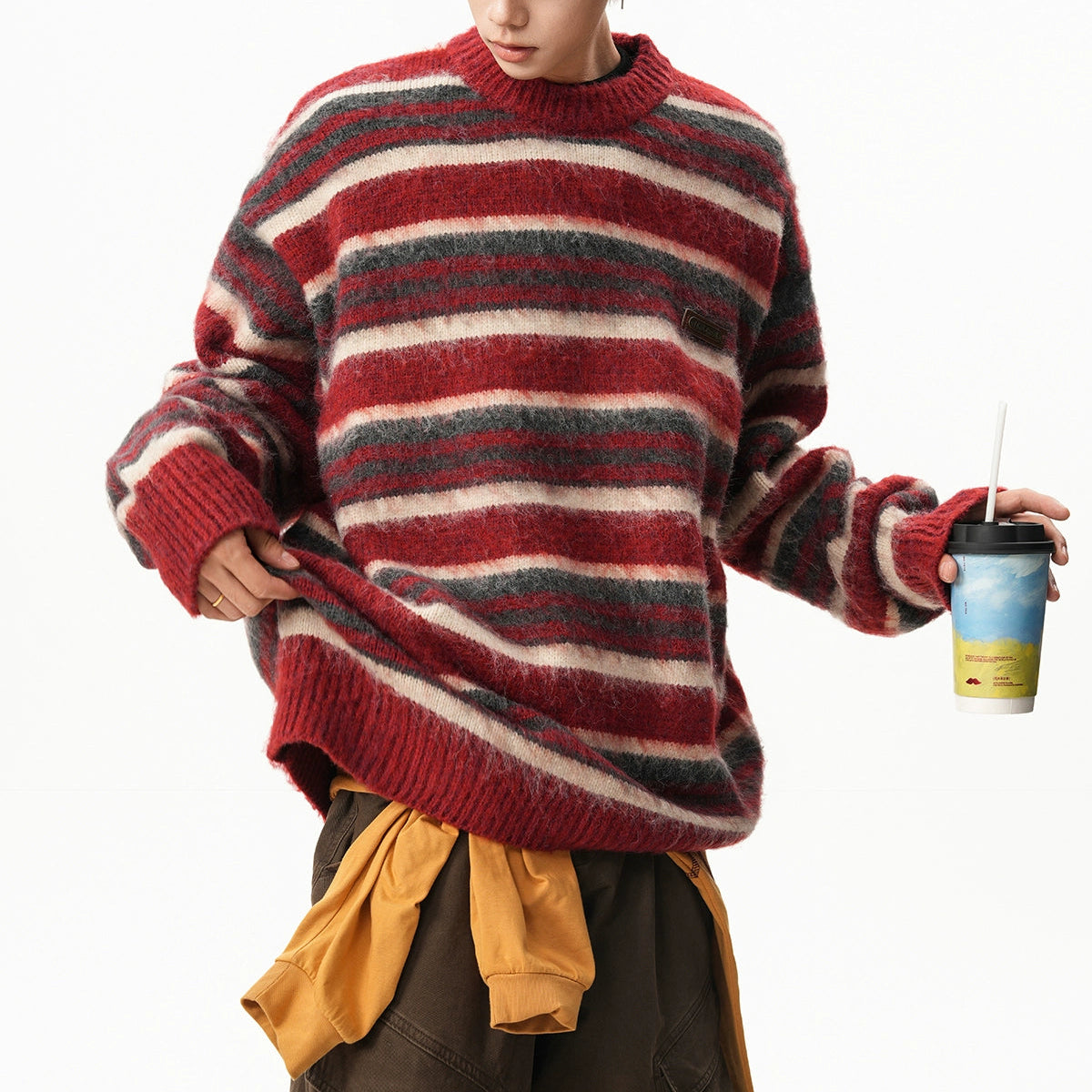 【トップス】アメリカン ストライプ カラーブロック 男女兼用 レトロ セーター【FCシリーズ】