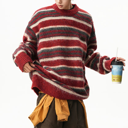 【トップス】アメリカン ストライプ カラーブロック 男女兼用 レトロ セーター【FCシリーズ】