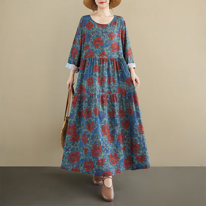 期間限定🍂60%OFF【ワンピース】チェック柄切替ロングワンピース レディース 秋新作 長袖 ゆったり フレア 大人上品【SHシリーズ】