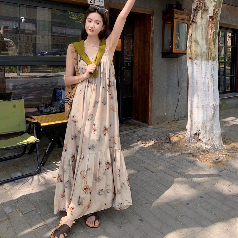 【ワンピース】フレンチエレガンス 夏新作 柔らかい印象 花柄ノースリーブワンピース リゾート気分【SHシリーズ】