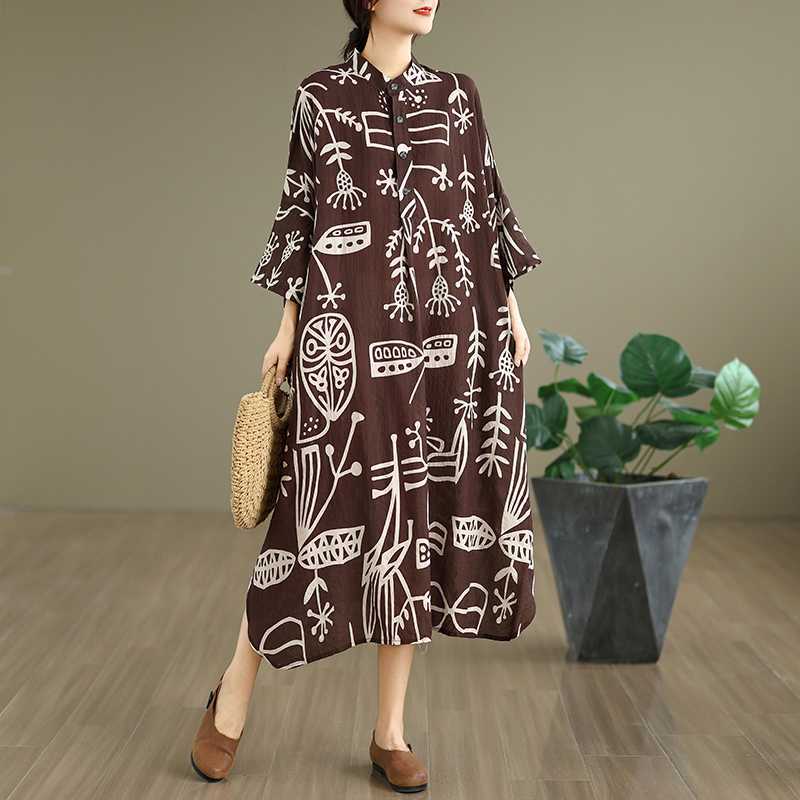 【ワンピース】春 秋 冬 レトロ プリント 花柄 ルーズ ワンピース 【SHシリーズ】