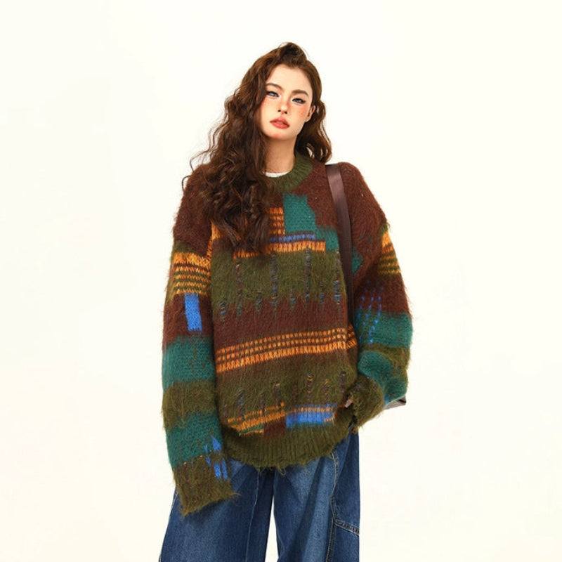 【トップス】🎄クリスマス モヘア風ボーダーニット レディース ゆったり抜け感 ペアセーター【FCシリーズ】