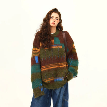 【トップス】🎄クリスマス モヘア風ボーダーニット レディース ゆったり抜け感 ペアセーター【FCシリーズ】