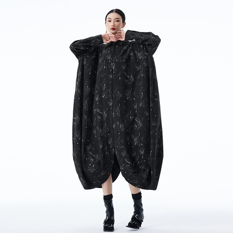 【ワンピース】春 秋 冬 体型カバー プリント 長袖 ワンピース 【AHシリーズ】