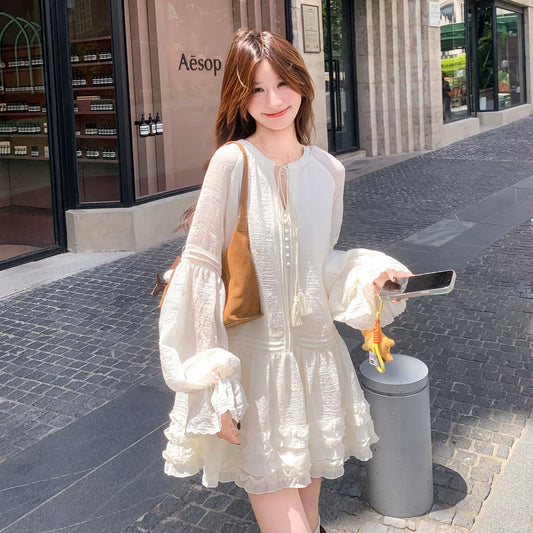 【ワンピース】スウィート 若見え フリル フレアスリーブ 合わせやすい 長袖ワンピース【JZシリーズ】