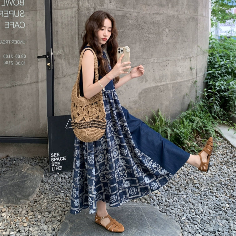 【ワンピース】フレンチ風 配色 小花柄 ノースリーブ タンク ワンピース レディース 夏 体型カバー おしゃれ ワンピース【SHシリーズ】