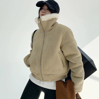 【24AW】【15～20日内発送】【アウター】韓国風 厚い保温 ファー一体型 スタンドネック ジャケット【FCシリーズ】