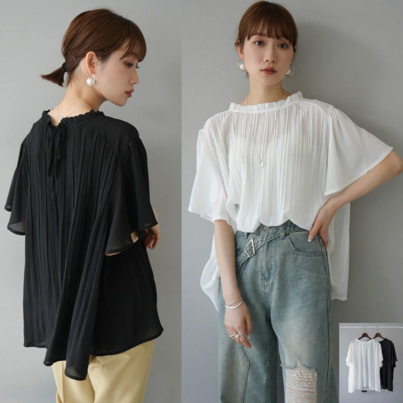 【トップス】プリーツ加工 無地 OL向け Ｔシャツ  【JZシリーズ】