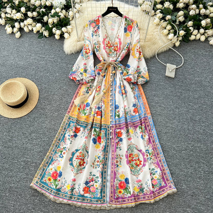 5柄展開🎨【ワンピース】レースフリル花柄ワンピース レディース 春新作 Vネック ボタン付き フィットシルエット フレンチ風【SHシリーズ】