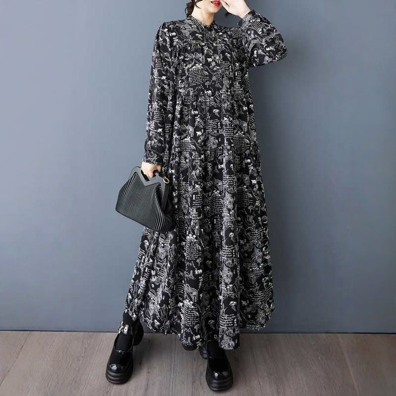 【ワンピース】春 秋 冬 ルーズ 着痩せ効果 プリント 大きいサイズ 長袖 ワンピース 【SHシリーズ】