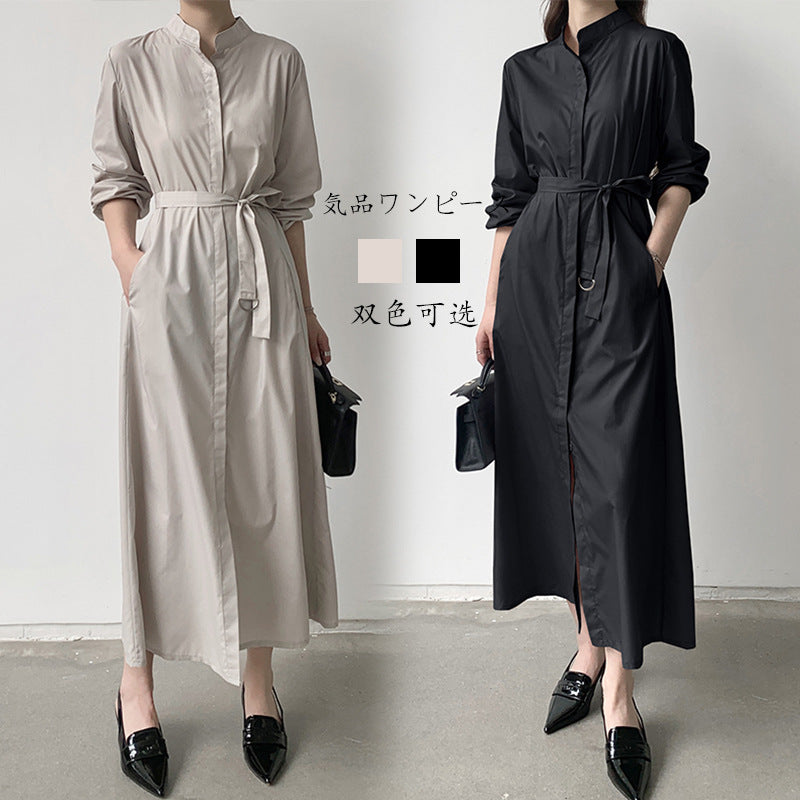 【24AW】【ワンピース】スタンドネック 気質よい 着痩せ 長袖ワンピース