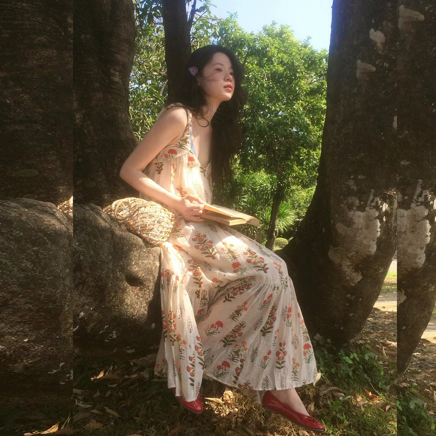 法式花卉度假吊帶洋裝｜優雅長版連身裙【SH系列】
