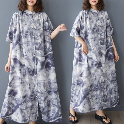 【ワンピース】ゆったり ショールカラー ロングシャツドレス ボタンディテール 体型カバー 大きいサイズ レディース 半袖ワンピース
【SHシリーズ】